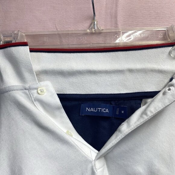 Nautica Classic Fit Short Sleeve Dual Tipped Collar Polo Shirt Men Medium White - Picture 12 of 16